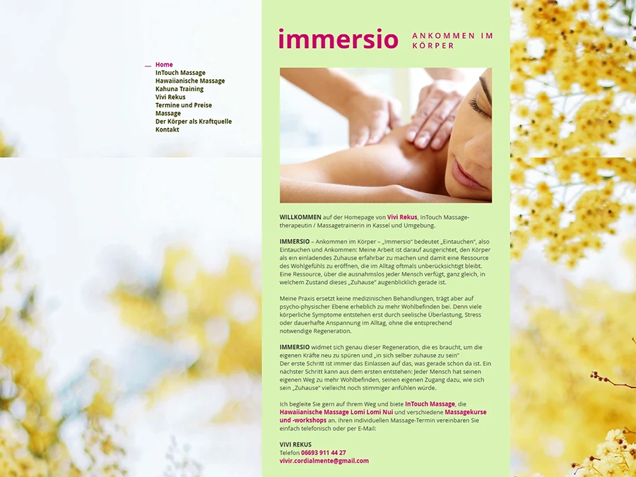 Referenz von Internet-Service Berlin: immersio Massagepraxis, Kassel